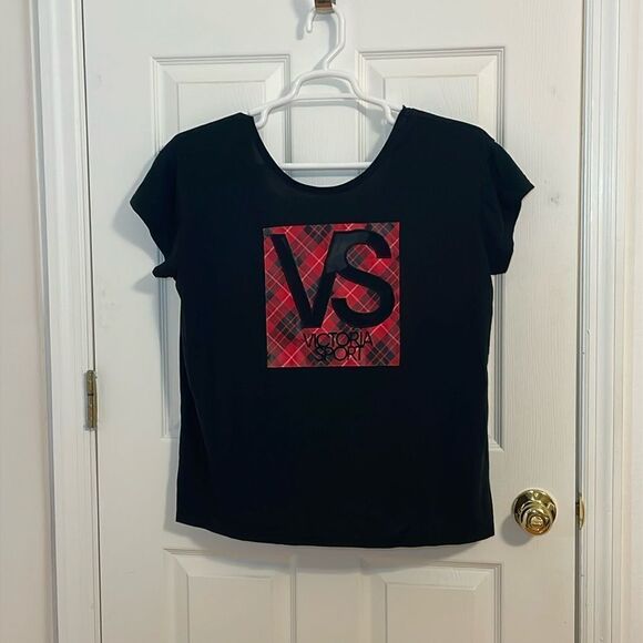 Victoria’s Secret Red Christmas Plaid Initial Shirt, Black, Large - Picture 1 of 5